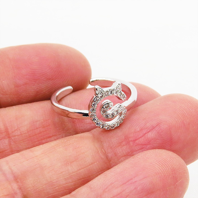 くるくる巻いた尻尾と猫耳モチーフのデザインリング シルバー925 キュービックジルコニア フリーサイズ
