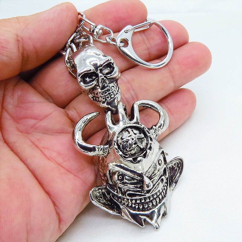 アンティークシルバー メンズ キーホルダー ドクロ 武者 侍 サムライ カブト ロック パンク