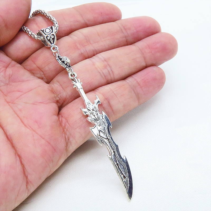 アンティークシルバー 剣(ソード)モチーフとラインストーンを組合せたロングネックレス メンズ レディース ゴシック