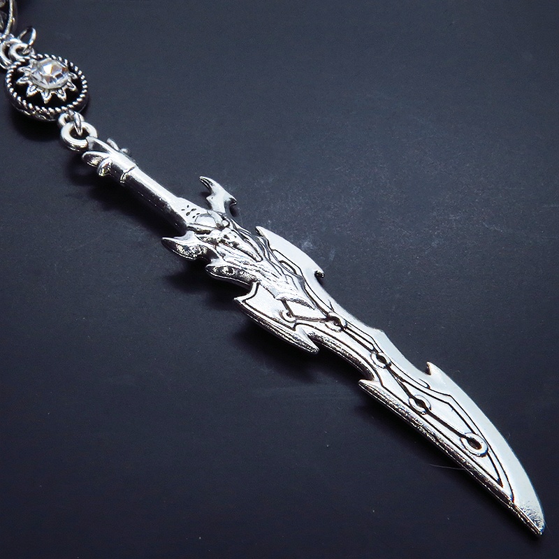 アンティークシルバー 剣(ソード)モチーフとラインストーンを組合せたロングネックレス メンズ レディース ゴシック