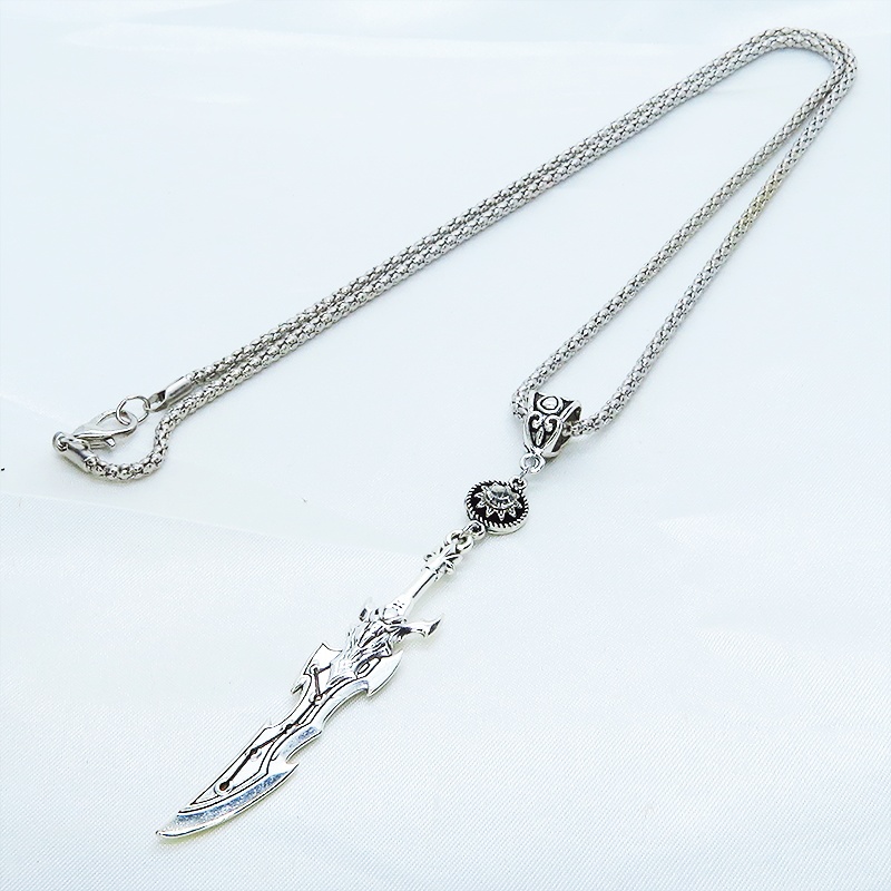 アンティークシルバー 剣(ソード)モチーフとラインストーンを組合せたロングネックレス メンズ レディース ゴシック