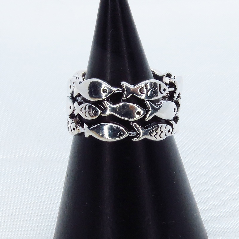 お魚モチーフが3連で連なる可愛いリング オープンリング シルバー925コーティング フリーサイズ