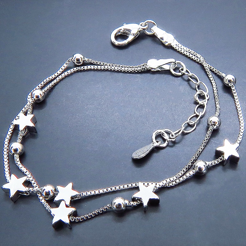 シルバー925 ダブルチェーンブレスレット 星 ベネチアンチェーン スターリングシルバー