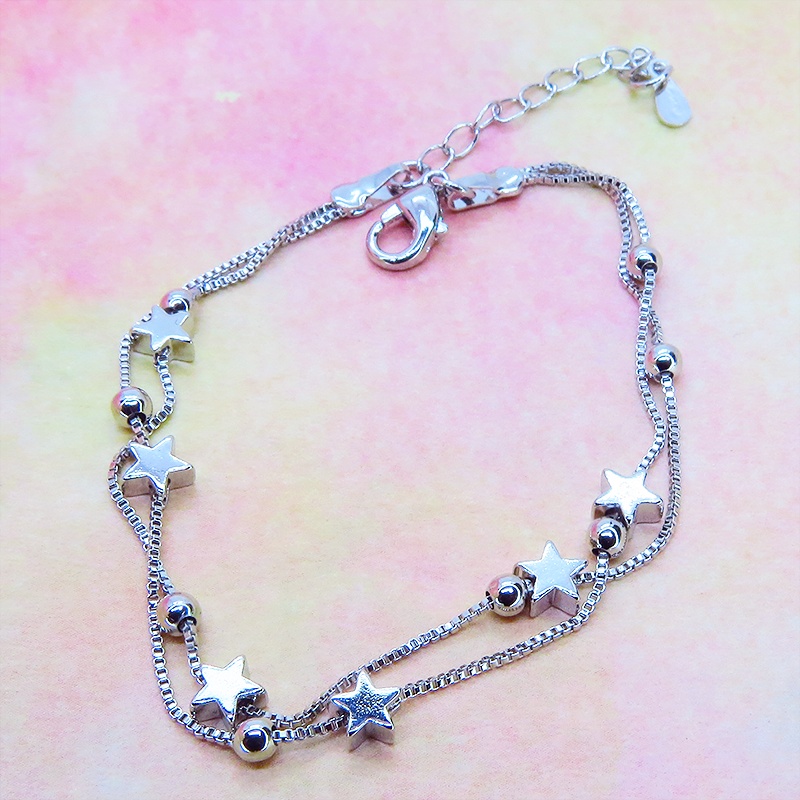 シルバー925 ダブルチェーンブレスレット 星 ベネチアンチェーン スターリングシルバー
