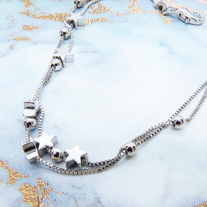 シルバー925 ダブルチェーンブレスレット 星 ベネチアンチェーン スターリングシルバー