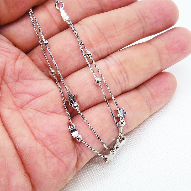 シルバー925 ダブルチェーンブレスレット 星 ベネチアンチェーン スターリングシルバー