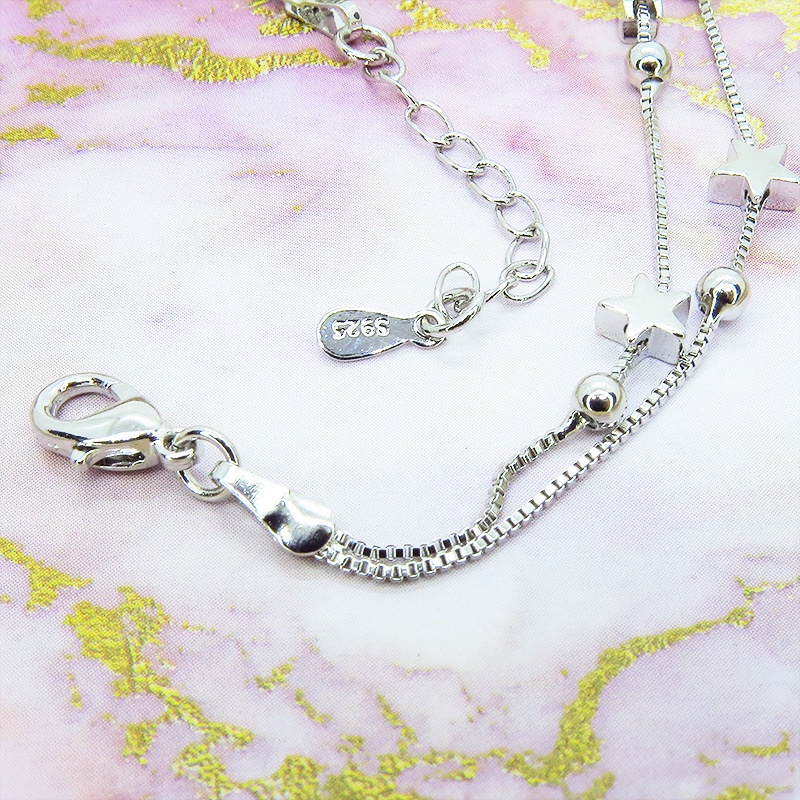 シルバー925 ダブルチェーンブレスレット 星 ベネチアンチェーン スターリングシルバー