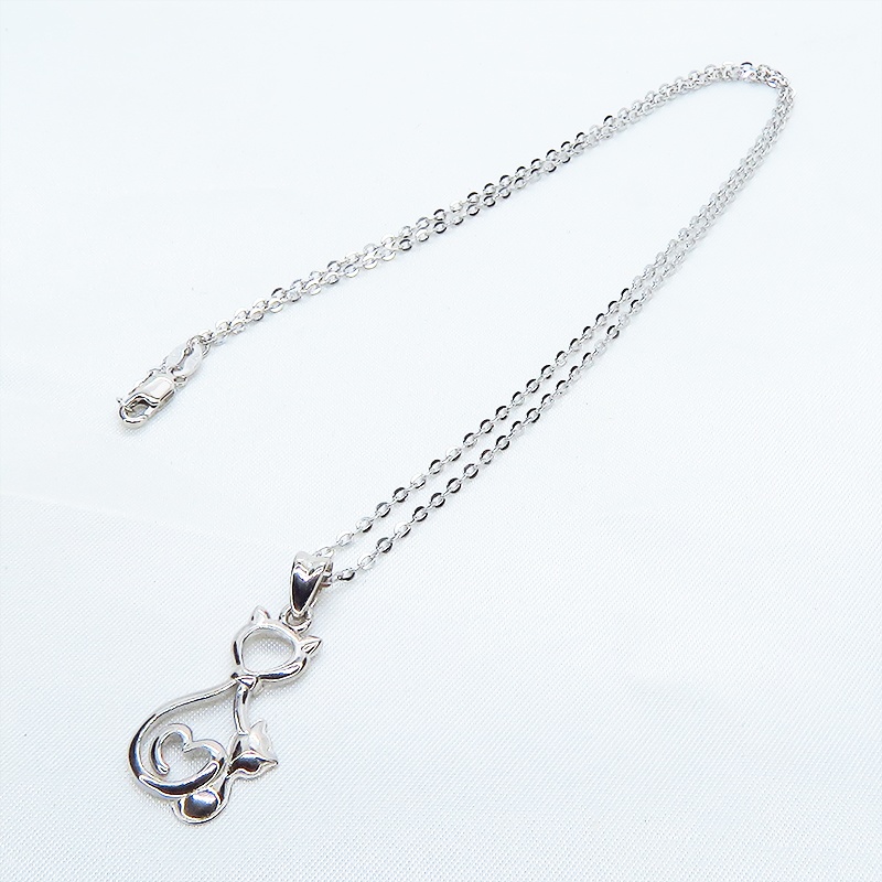シルバー925 親子が寄り添う猫シルエットモチーフの大人可愛いペンダント・ネックレス 親子 ハート