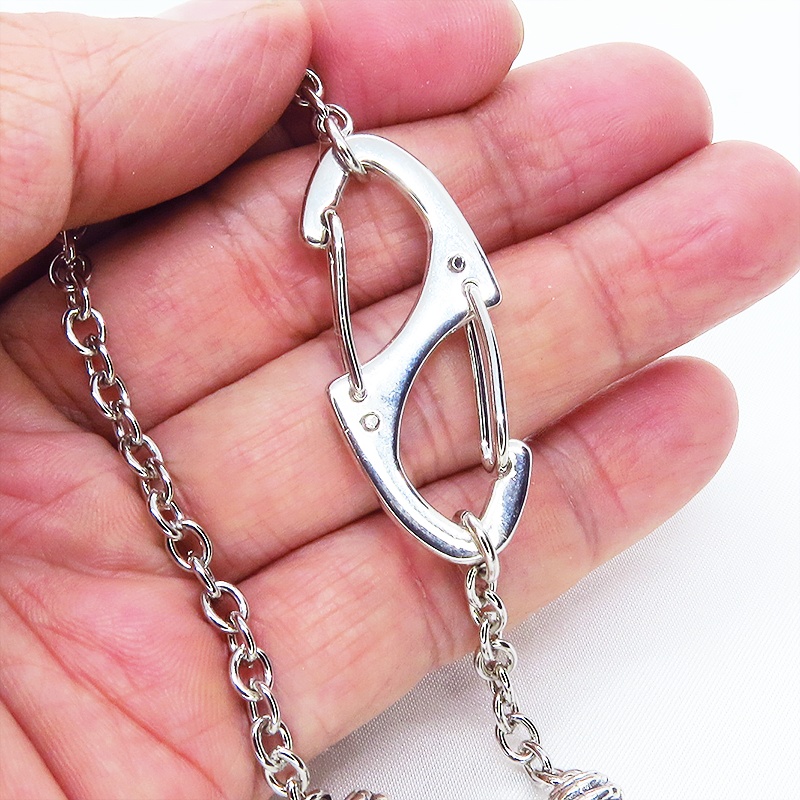ドラゴンのシルエットモチーフとカラビナ・バックルのパンクロックスタイルネックレス ロック シルバー925PLD メタルビーズ