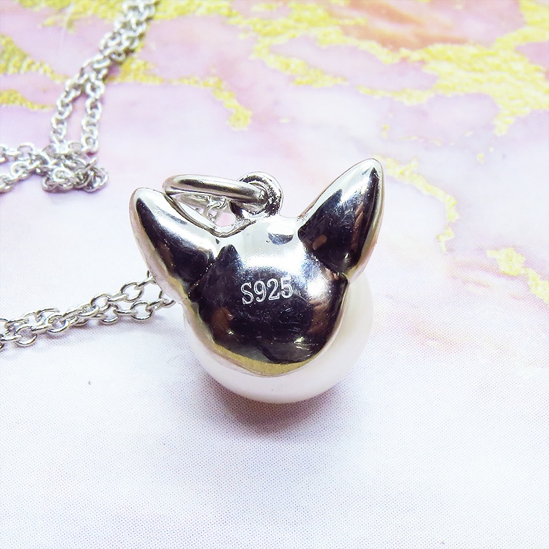 シルバー925 ひげつき猫耳パールのペンダント型ネックレス 淡水パール(ナチュラルホワイト)アジャスター可