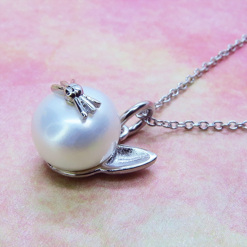 シルバー925 ひげつき猫耳パールのペンダント型ネックレス 淡水パール(ナチュラルホワイト)アジャスター可