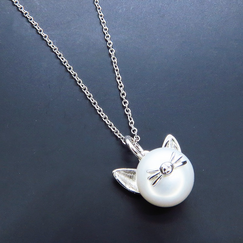 シルバー925 ひげつき猫耳パールのペンダント型ネックレス 淡水パール（ナチュラルホワイト）アジャスター可