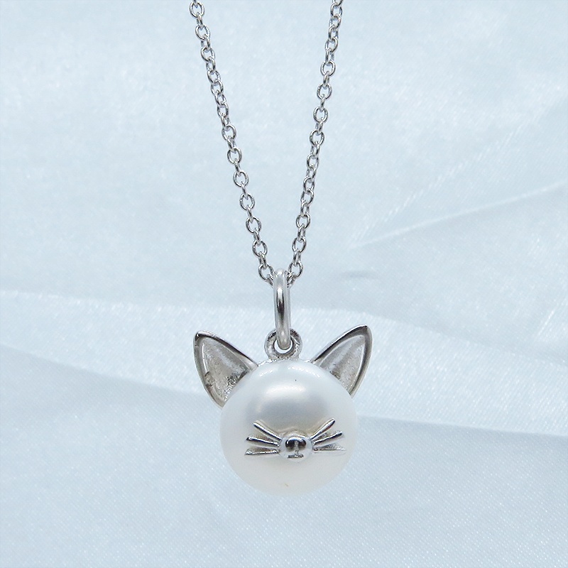 セット販売 シルバー925 ヒゲつき猫耳パールの可愛いピアス・ネックレスのセット 淡水パール