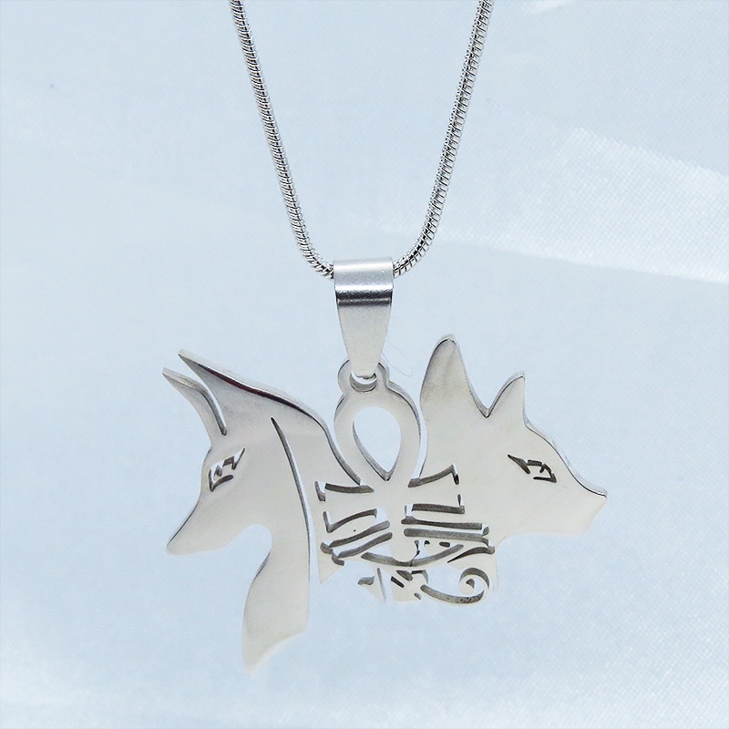 【再々販】猫の神 犬の神 バステト アヌビス ステンレスモチーフネックレス エジプト オリエンタル スネークチェーン アジャスター