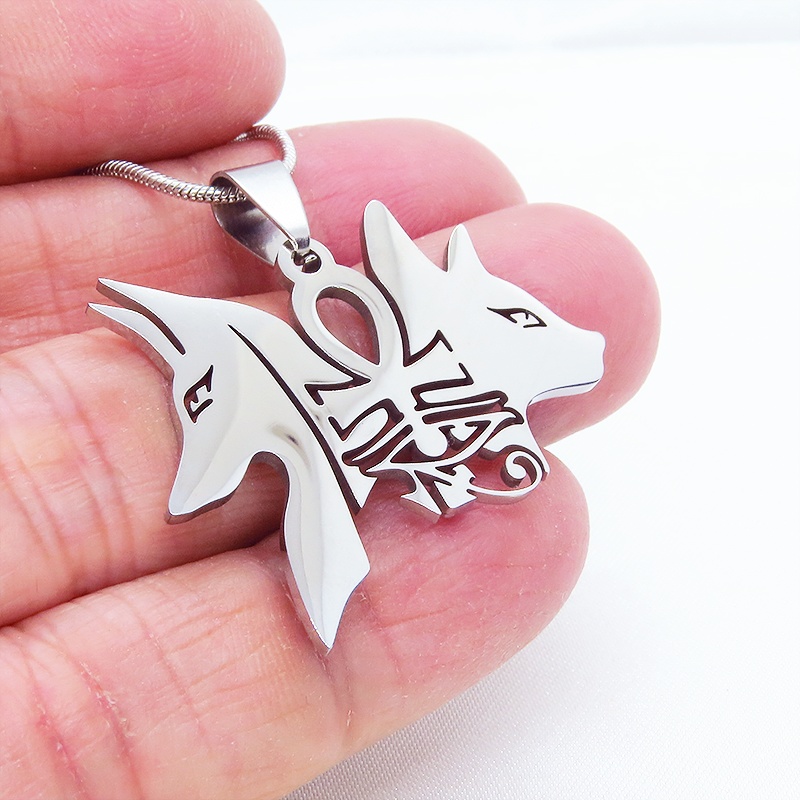 【再々販】猫の神 犬の神 バステト アヌビス ステンレスモチーフネックレス エジプト オリエンタル スネークチェーン アジャスター