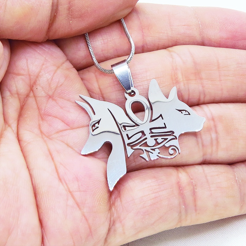 【再々販】猫の神 犬の神 バステト アヌビス ステンレスモチーフネックレス エジプト オリエンタル スネークチェーン アジャスター