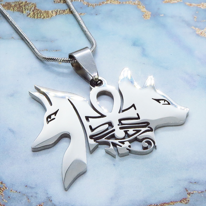 【再々販】猫の神 犬の神 バステト アヌビス ステンレスモチーフネックレス エジプト オリエンタル スネークチェーン アジャスター