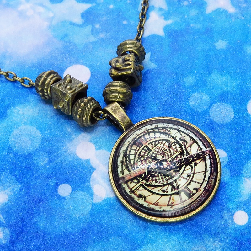 アンティーク調ペンダント・ネックレス 方位磁針 重力針 羅針盤 スチームパンク風 ガラス アジャスター追加可