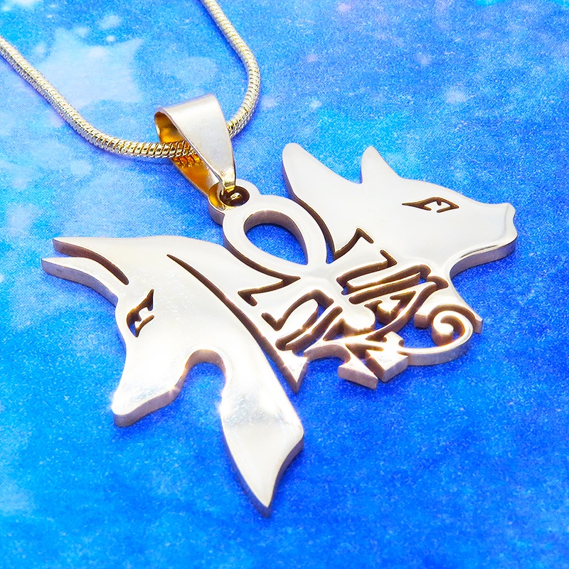 【再々販】猫の神 犬の神 バステト アビヌス ステンレスモチーフネックレス ゴールドカラー エジプト オリエンタル スネークチェーン アジャスター