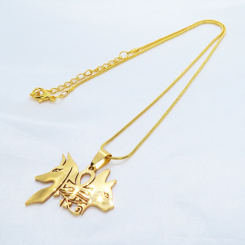 【再々販】猫の神 犬の神 バステト アビヌス ステンレスモチーフネックレス ゴールドカラー エジプト オリエンタル スネークチェーン アジャスター