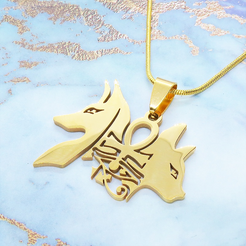 【再々販】猫の神 犬の神 バステト アビヌス ステンレスモチーフネックレス ゴールドカラー エジプト オリエンタル スネークチェーン アジャスター