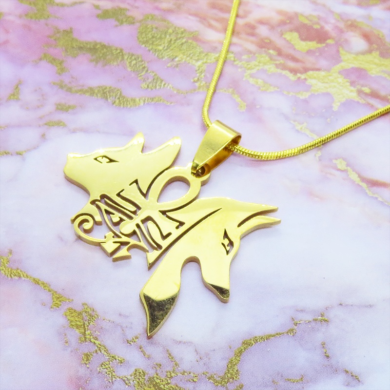 【再々販】猫の神 犬の神 バステト アビヌス ステンレスモチーフネックレス ゴールドカラー エジプト オリエンタル スネークチェーン アジャスター