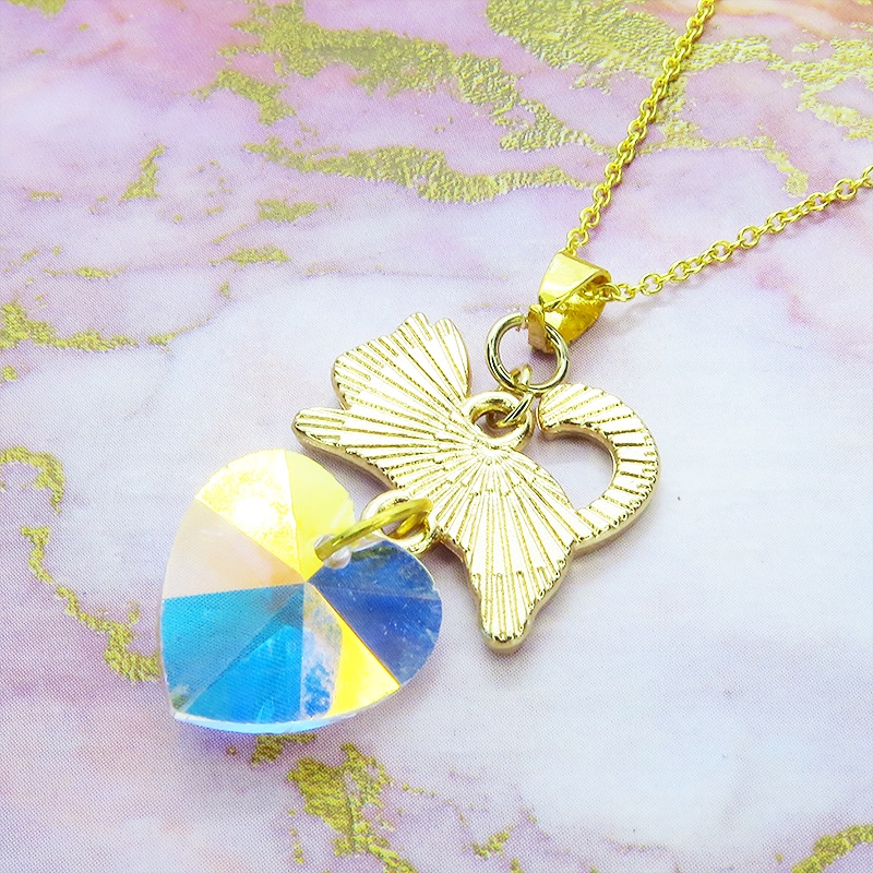 シルバー925 白猫モチーフとスワロフスキー・クリスタルのネックレス 18Kゴールドプレイテッド