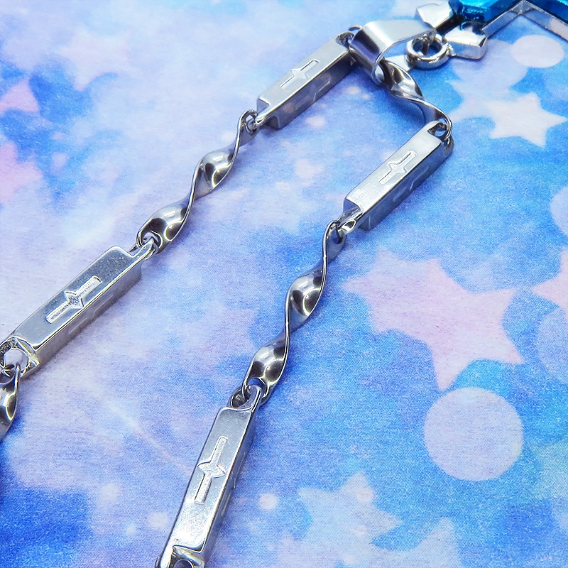 ステンレス製ロザリオネックレス ブルークロス 十字架 ステンレスクロスチェーン デザインクロス