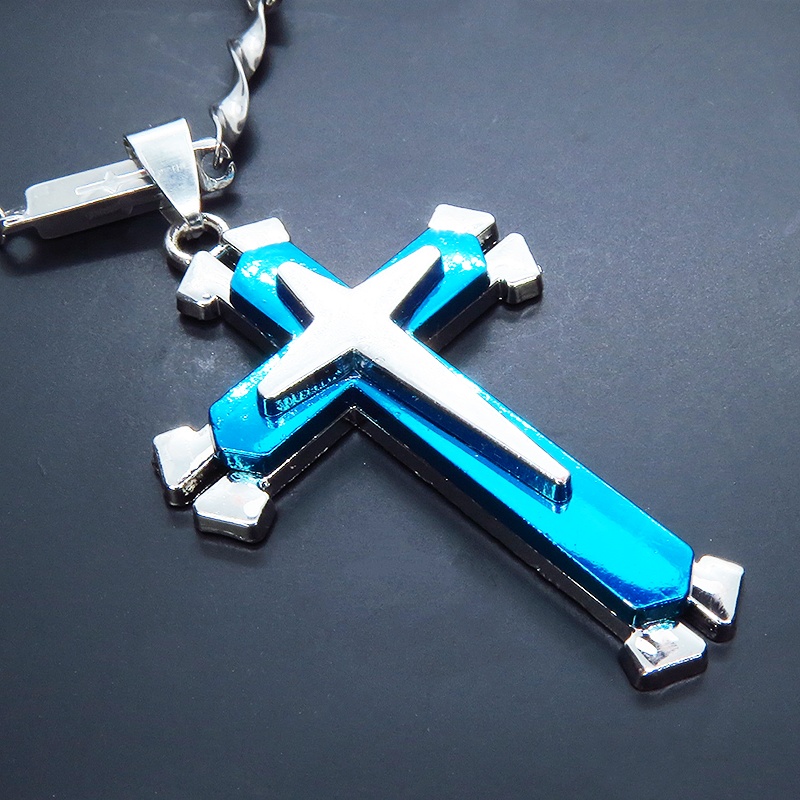 日本限定 メンズ 【N073】ネックレス メンズ ブルー 青 クロス 十字架