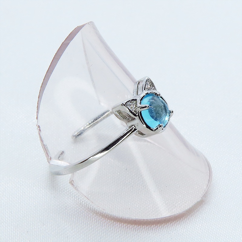 【再々販】猫耳モチーフの大人可愛いリング シルバー925PLD ブルージルコン フリーサイズ 調整可能