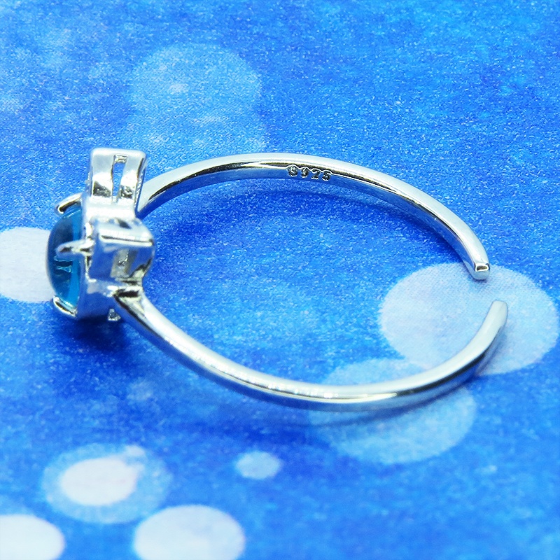 【再々販】猫耳モチーフの大人可愛いリング シルバー925PLD ブルージルコン フリーサイズ 調整可能