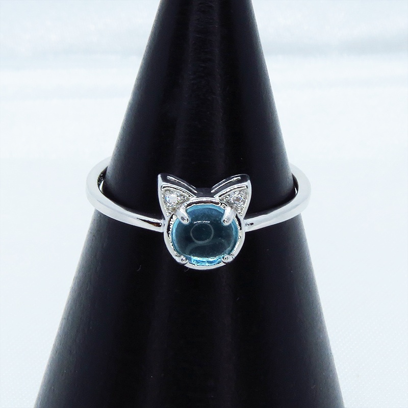 【再々販】猫耳モチーフの大人可愛いリング シルバー925PLD ブルージルコン フリーサイズ 調整可能