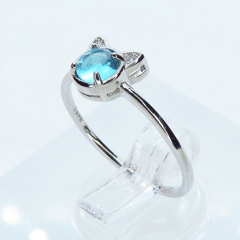 【再々販】猫耳モチーフの大人可愛いリング シルバー925PLD ブルージルコン フリーサイズ 調整可能