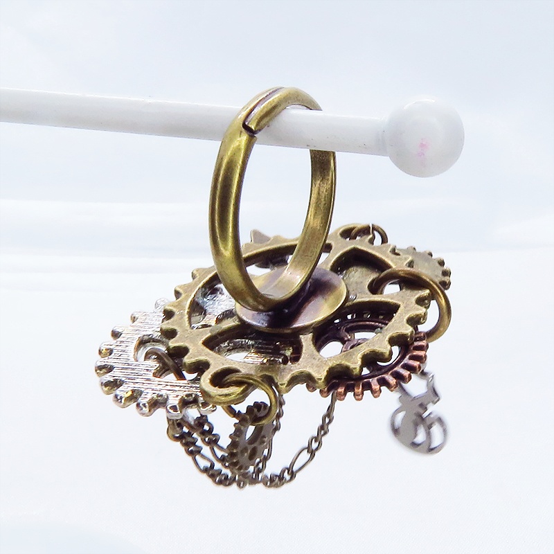 アンティークゴールド 猫と歯車の本格的スチームパンクリング フリーサイズ チェーン アンティークシルバーブロンズ