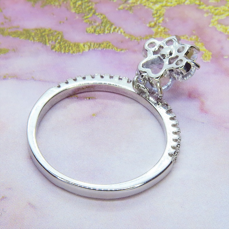 シルバー925 肉球モチーフのシンプルで可愛いエタニティリング キュービックジルコニア サイズ13号 SV925 猫 犬