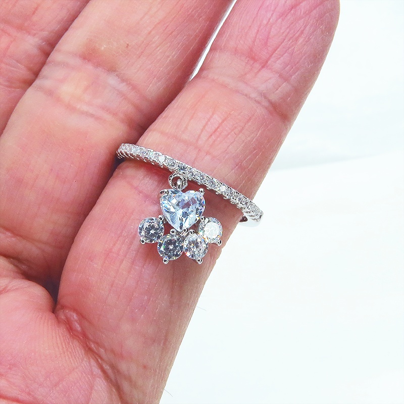 シルバー925 肉球モチーフのシンプルで可愛いエタニティリング キュービックジルコニア サイズ13号 SV925 猫 犬