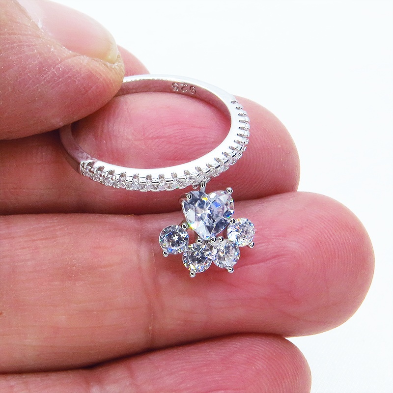 シルバー925 肉球モチーフのシンプルで可愛いエタニティリング キュービックジルコニア サイズ13号 SV925 猫 犬