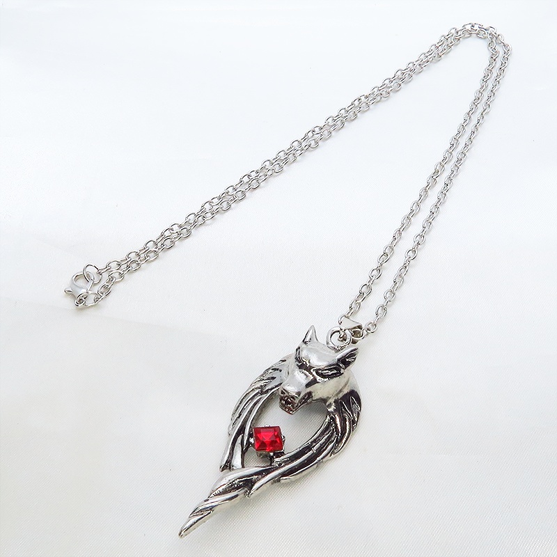立体的な狼(ウルフ)ヘッドのペンダントネックレス レッドビーズ パンク ロック メンズ レディーズ 長さ調整可 アジャスター可