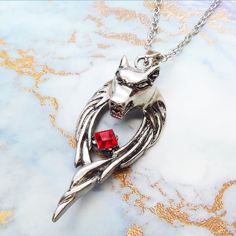 立体的な狼(ウルフ)ヘッドのペンダントネックレス レッドビーズ パンク ロック メンズ レディーズ 長さ調整可 アジャスター可