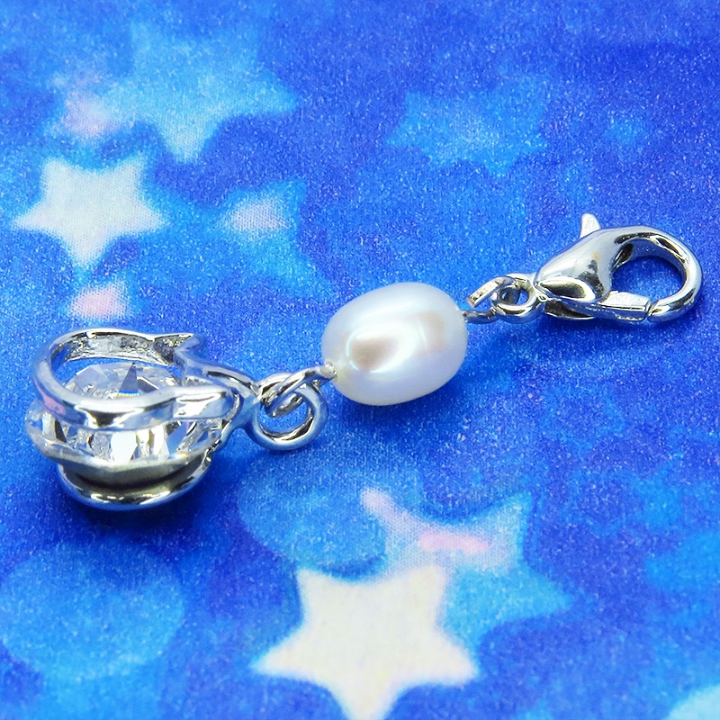 マスクチャーム かわいい猫フレームのスワロフスキー(5色選択)と淡水パールの大人可愛いチャーム