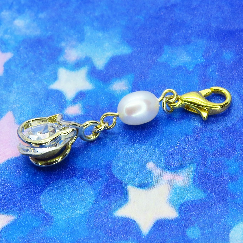 マスクチャーム ゴールド猫フレームのスワロフスキー(5色選択)と淡水パールの大人可愛いチャーム