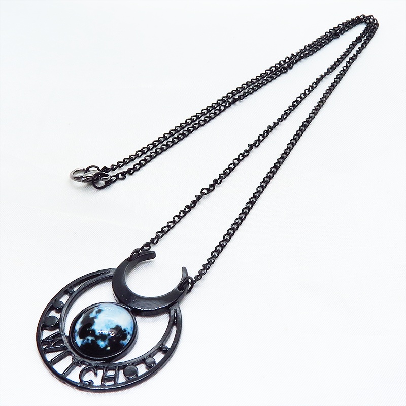 ゴシック調ブラックムーンロングネックレス 魔女 ウィッチ 三日月 トリプルムーン パンク ロック メンズ レディース