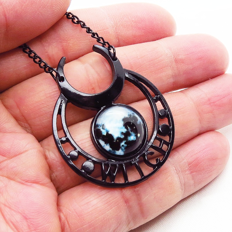 ゴシック調ブラックムーンロングネックレス 魔女 ウィッチ 三日月 トリプルムーン パンク ロック メンズ レディース