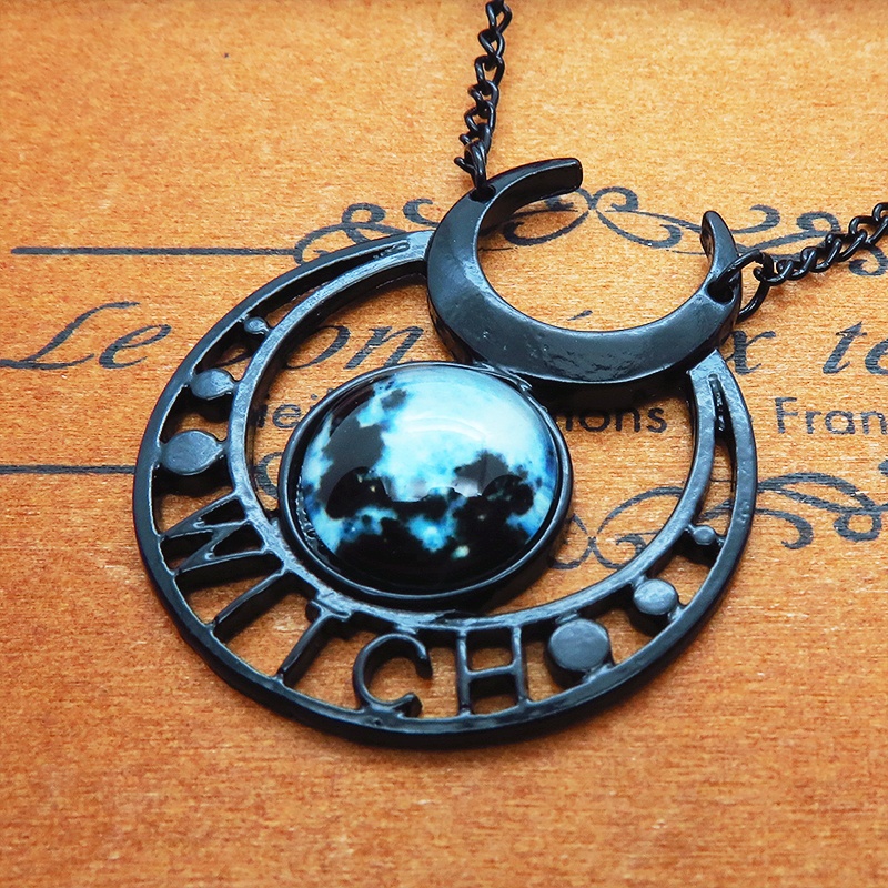 ゴシック調ブラックムーンロングネックレス 魔女 ウィッチ 三日月 トリプルムーン パンク ロック メンズ レディース