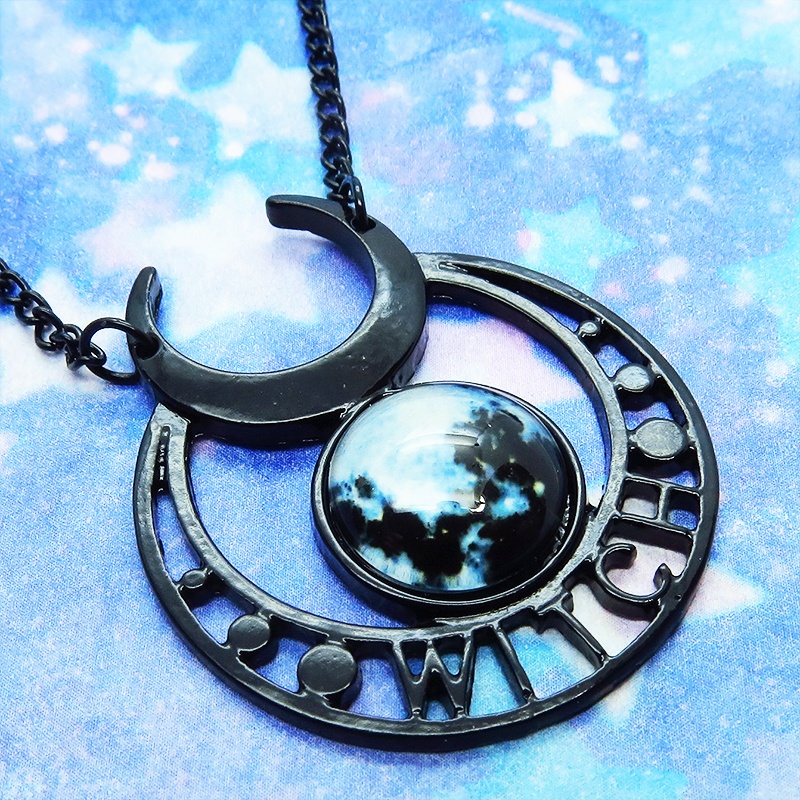 ゴシック調ブラックムーンロングネックレス 魔女 ウィッチ 三日月 トリプルムーン パンク ロック メンズ レディース