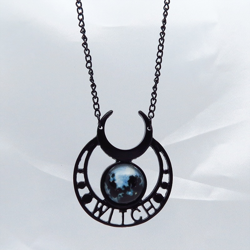 ゴシック調ブラックムーンロングネックレス 魔女 ウィッチ 三日月 トリプルムーン パンク ロック メンズ レディース