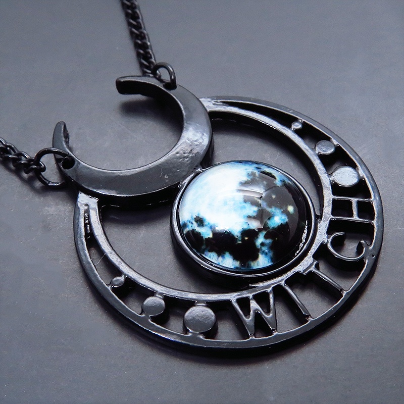 ゴシック調ブラックムーンロングネックレス 魔女 ウィッチ 三日月 トリプルムーン パンク ロック メンズ レディース