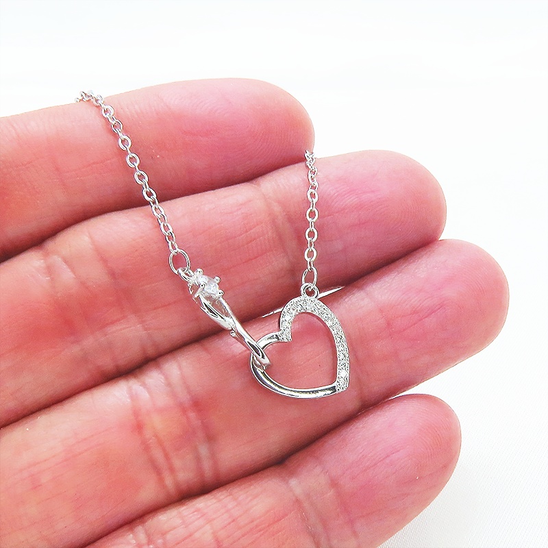 シルバー925 ハートとインフィニティ(無限)モチーフのネックレス キュービックジルコニア アジャスター付