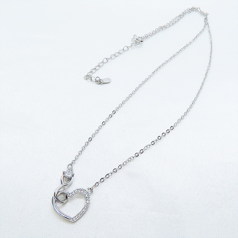シルバー925 ハートとインフィニティ(無限)モチーフのネックレス キュービックジルコニア アジャスター付