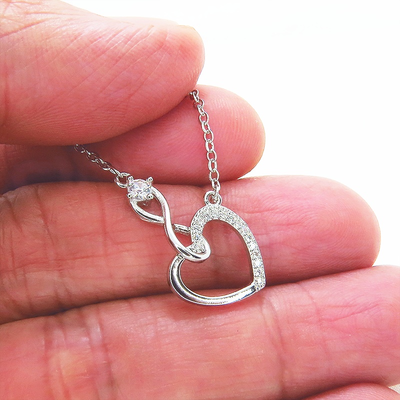 シルバー925 ハートとインフィニティ(無限)モチーフのネックレス キュービックジルコニア アジャスター付